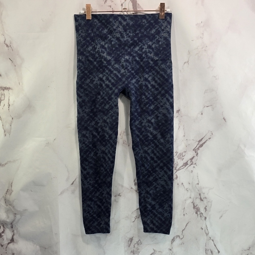 Spanx Leggings Womens XL Blue Gray Cross Hatch Tie Dye High Rise Crop Capri